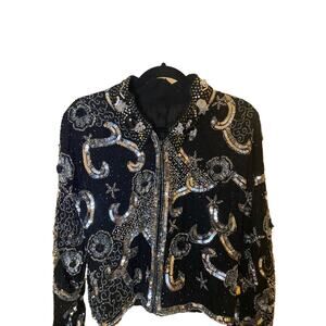 Vintage beaded Black Shrug Jacket sleeve blazer Sequins buttons S/M Swiftie